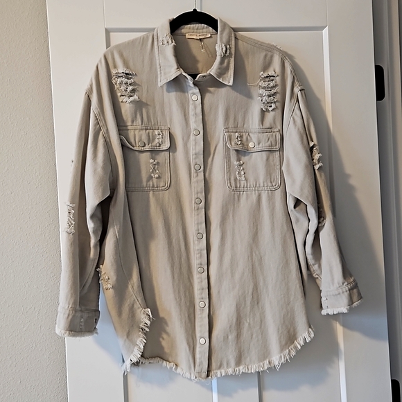 Distressed Shacket - Picture 1 of 4